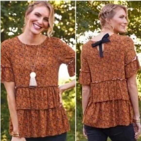 Matilda Jane Burnt Orange Ruffle Tiered Blouse - Picture 1 of 7